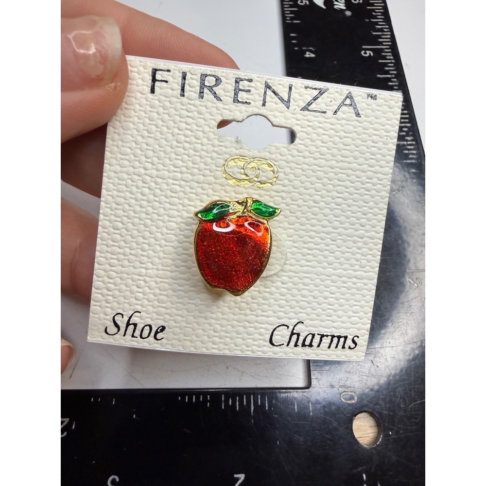 Firenza Red Enamel Glitter Apple Shoe Charm Gold Tone Metal Clip On Accessory